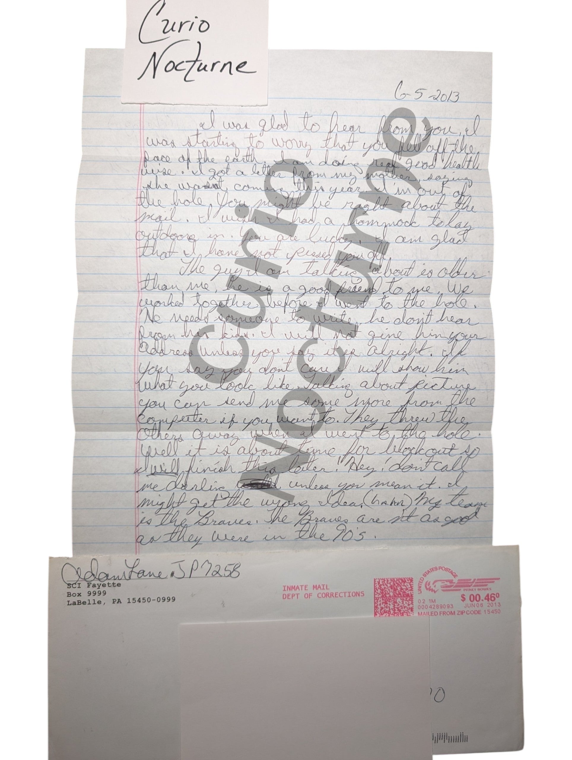 Adam Lane Letter & Envelope