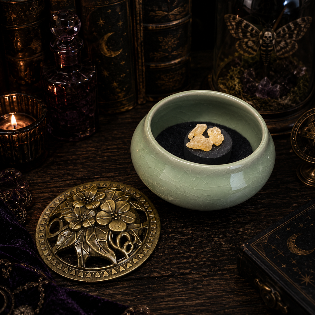 Ceramic Incense Burner Bowl with Floral Lid • 3.75" Charcoal Incense Burner • Resin & Herb Burner • Includes Fireproof Felt Pad