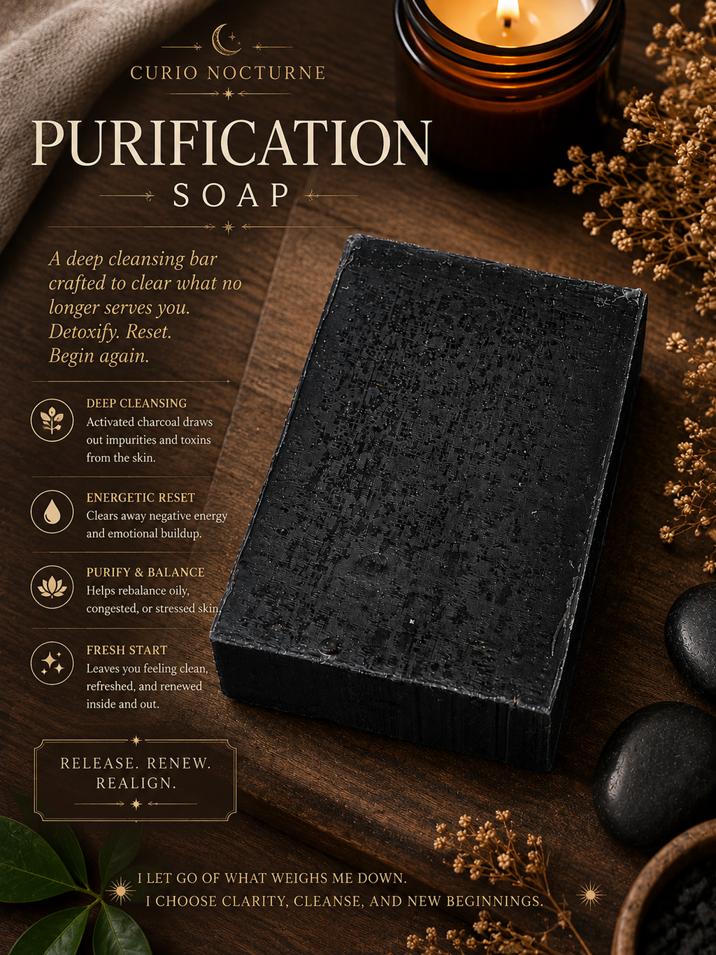 Purification Ritual Soap Handmade • Pine Tar Cleansing Soap • Charcoal & Oatmeal Exfoliating Bar • Spiritual Cleansing, Energy Reset Soap