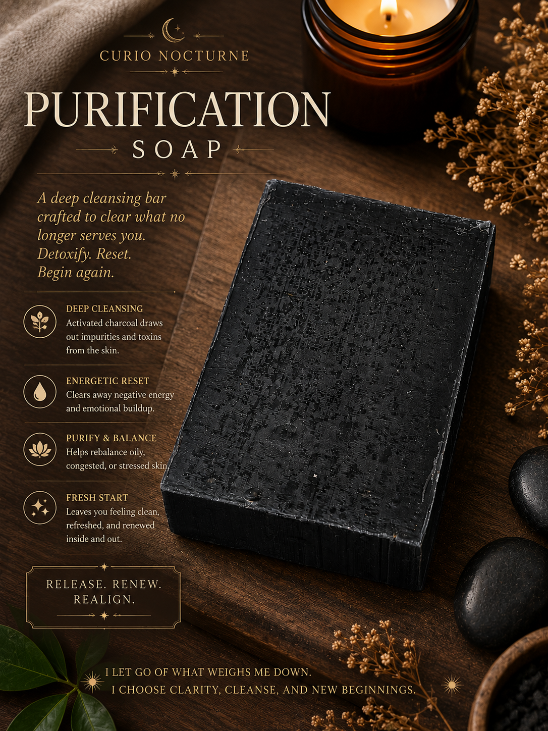 Purification Ritual Soap Handmade • Pine Tar Cleansing Soap • Charcoal & Oatmeal Exfoliating Bar • Spiritual Cleansing, Energy Reset Soap