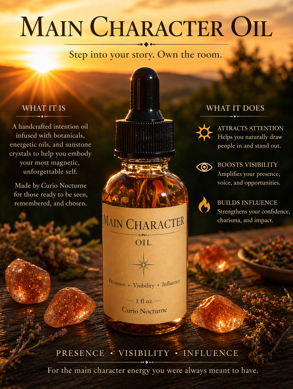 Main Character Oil • Confidence, Visibility & Influence • Attraction Oil for Presence, Success and Recognition