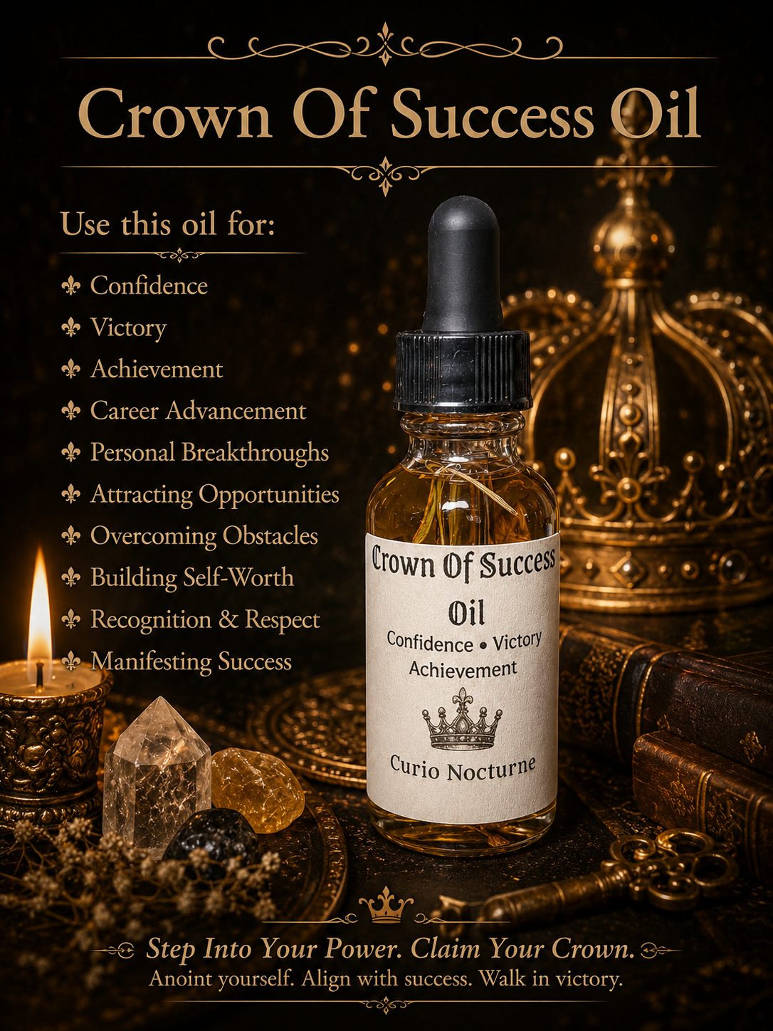 Crown of Success Oil • Success & Achievement, Job Promotion, Confidence Boost, Wealth & Luck, Hoodoo Oil, Manifestation Oil