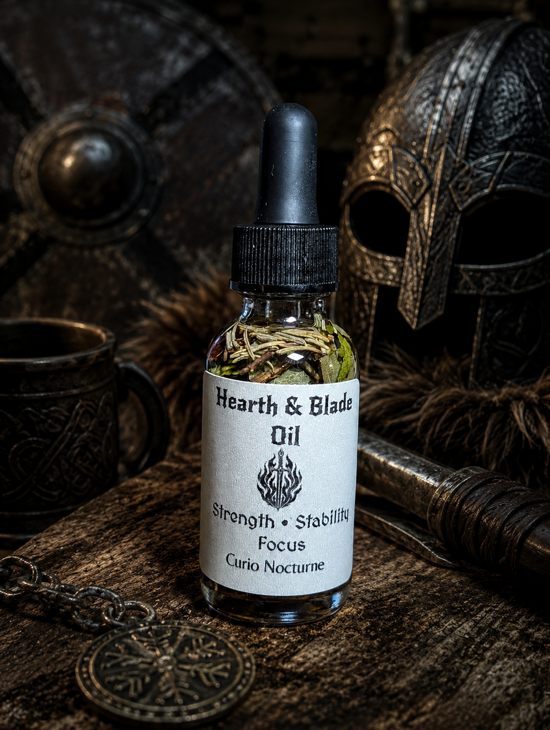 Hearth & Blade Oil – Strength, Stability & Focus Ritual Oil • Tiger's Eye & High John Root • Courage, Confidence & Personal Power
