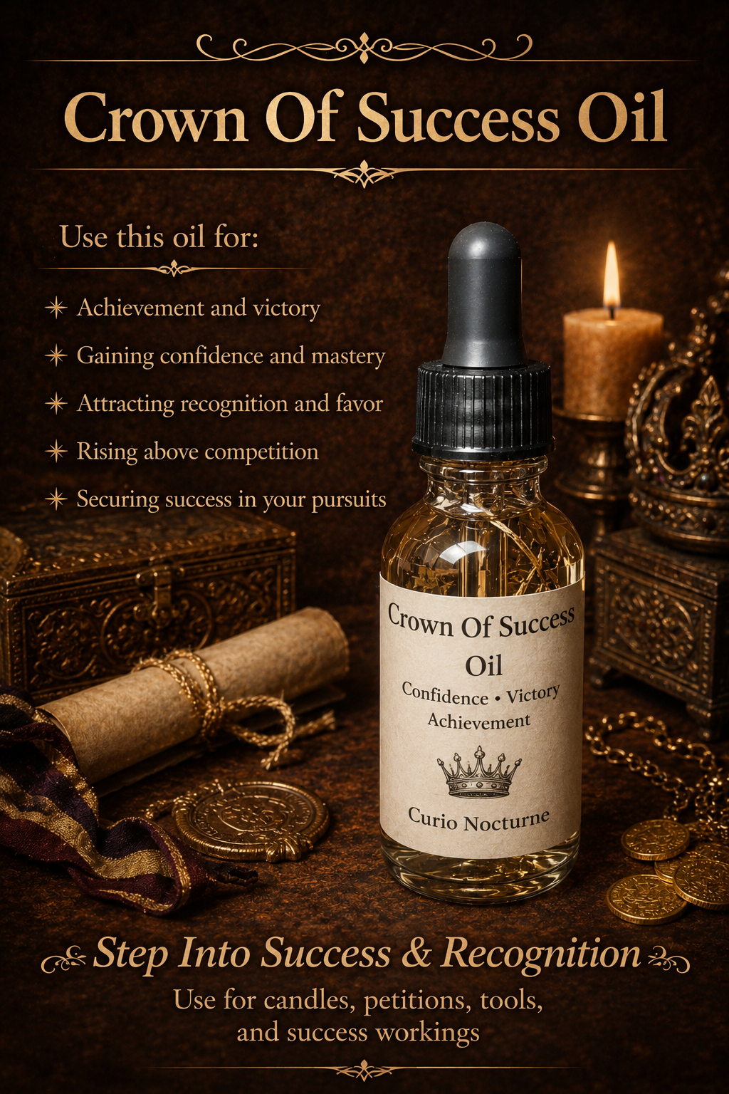 Crown of Success Oil • Success & Achievement, Job Promotion, Confidence Boost, Wealth & Luck, Hoodoo Oil, Manifestation Oil