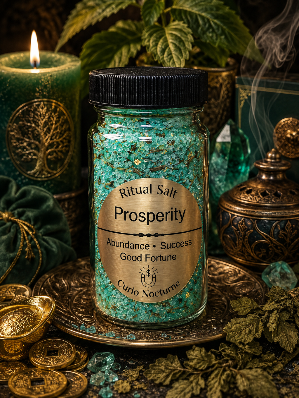 Prosperity Ritual Salt • Abundance • Wealth • Success • Good Fortune • Handcrafted Spiritual Salt • 4 oz Glass Jar