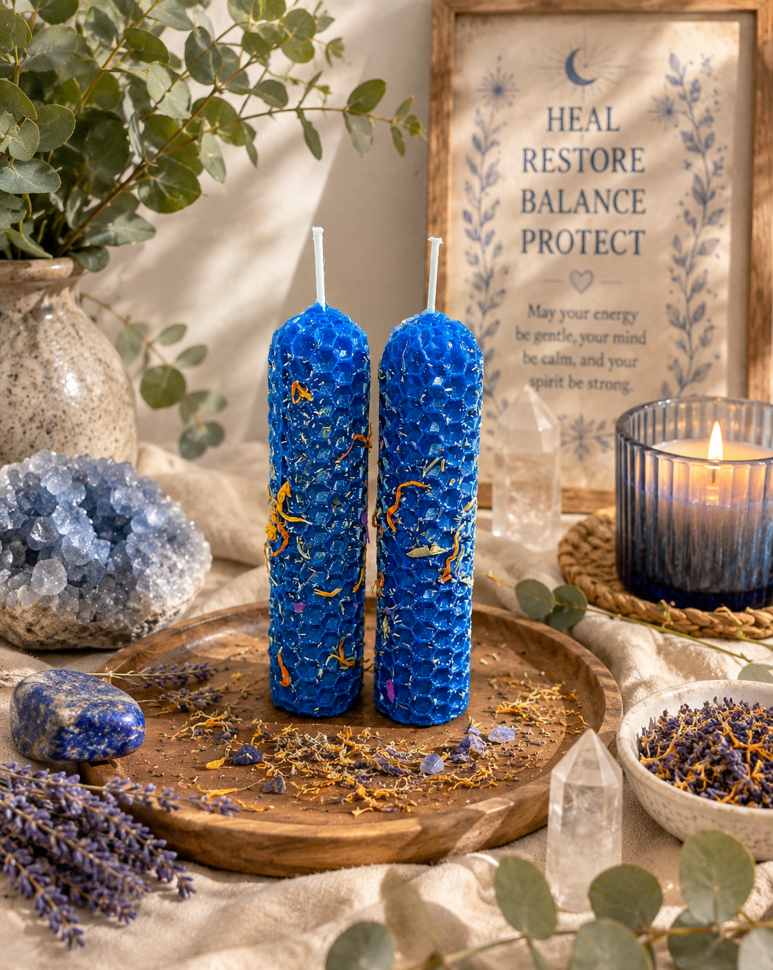 Healing Ritual Beeswax Candles • Healing, Comfort & Emotional Wellness • Hand Rolled Spell Candles • Set of 2