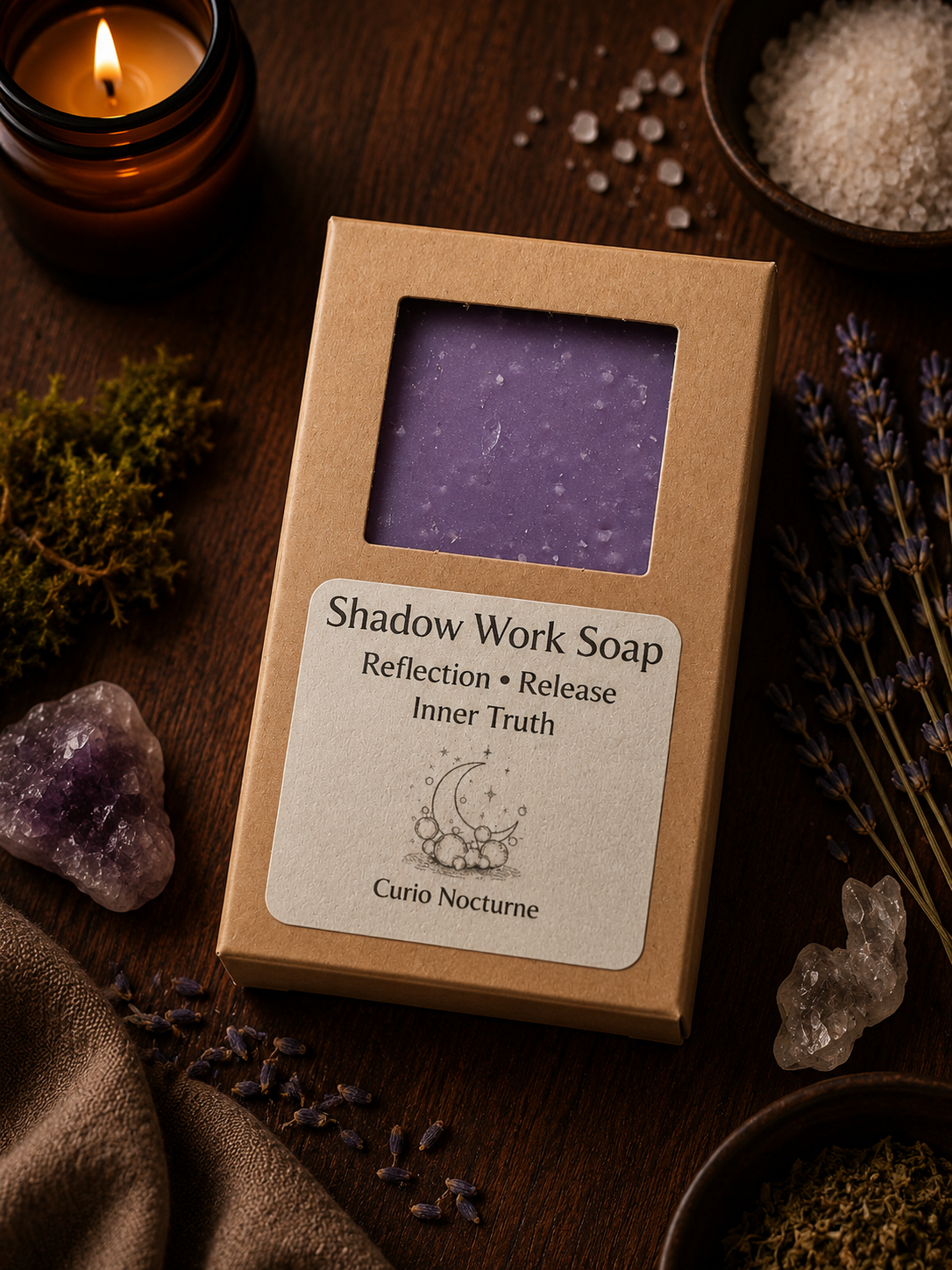 Shadow Work Ritual Soap • Oakmoss Lavender Sea Salt Scrub • Handmade Exfoliating Ground Reflection Emotional Release • Spiritual Self Care