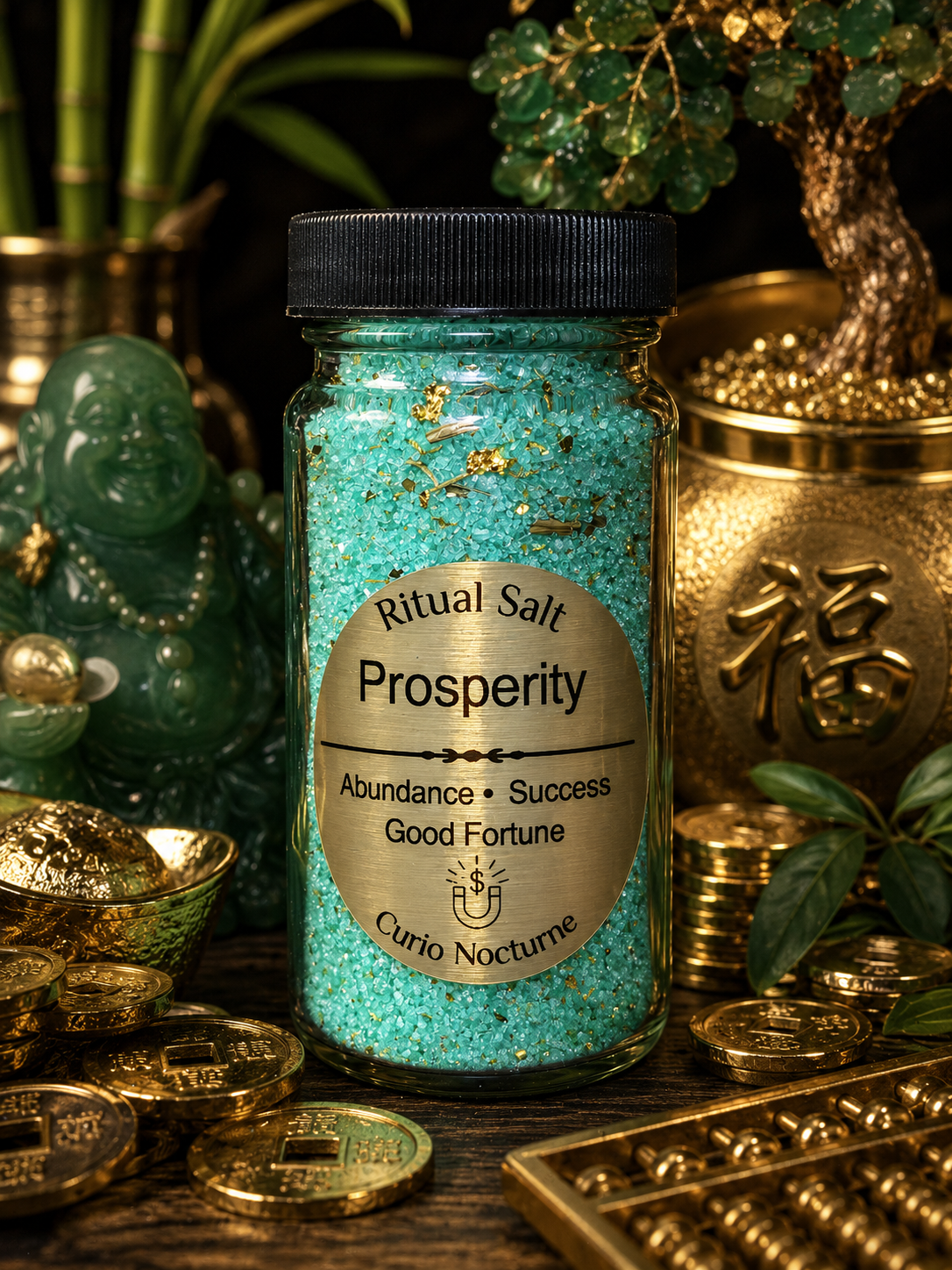 Prosperity Ritual Salt • Abundance • Wealth • Success • Good Fortune • Handcrafted Spiritual Salt • 4 oz Glass Jar