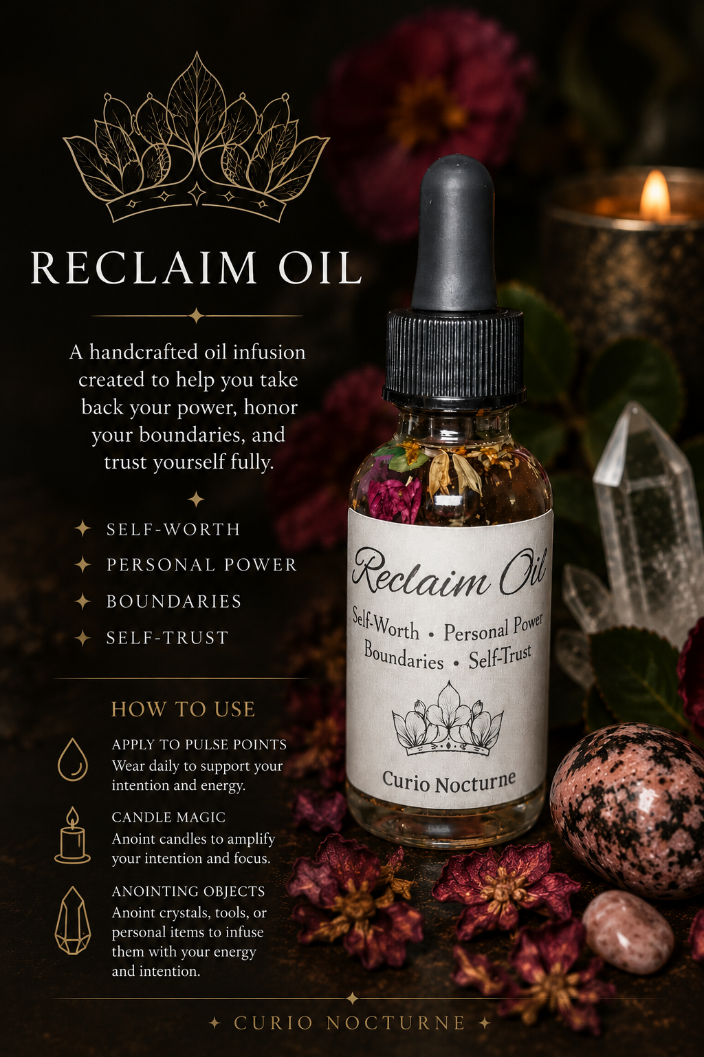 Reclaim Oil • Self-Worth, Personal Power, Boundaries & Self-Trust Ritual Oil • Intention Oil