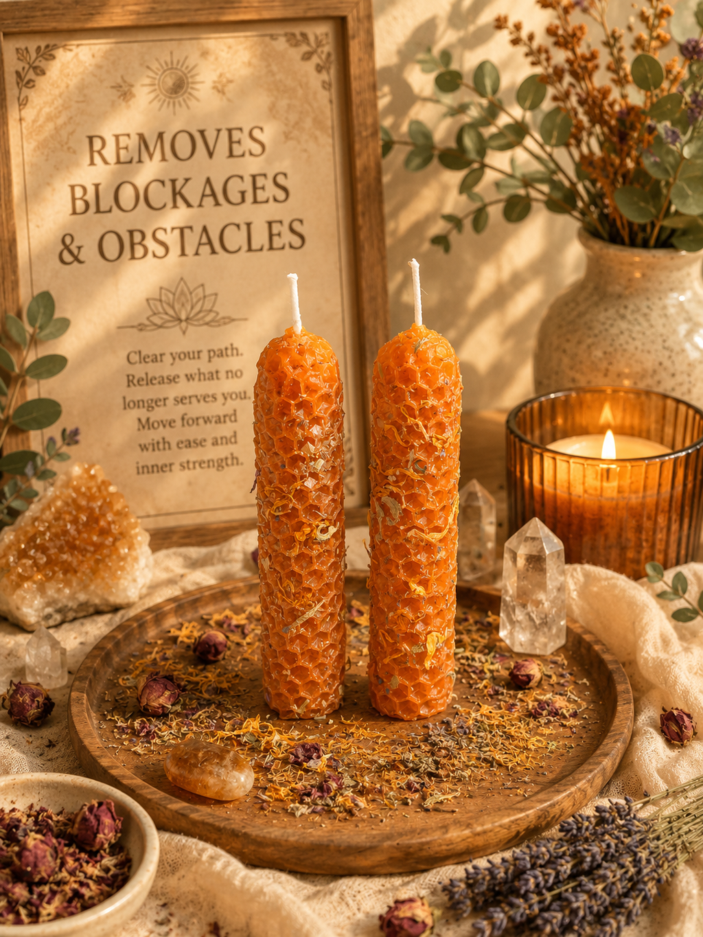 Energy Block Removal Ritual Beeswax Candles • Removing Obstacles, Open Opportunity & Flow Of Success • Hand Rolled Spell Candles • Set of 2
