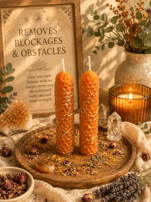 Blockage Removal Ritual Beeswax Candles • Removing Obstacles, Open Opportunity & Flow Of Success • Hand Rolled Spell Candles • Set of 2