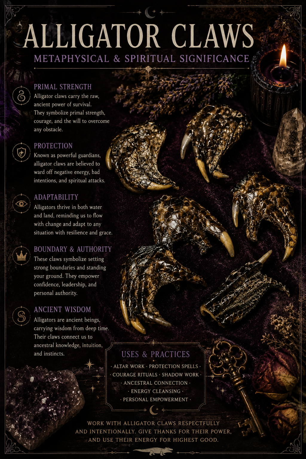 Alligator Claws • Ethically Sourced • Protection Curio • Small, Medium & Large • Altar Supply • Cabinet of Curiosities • Natural Witchcraft Tool