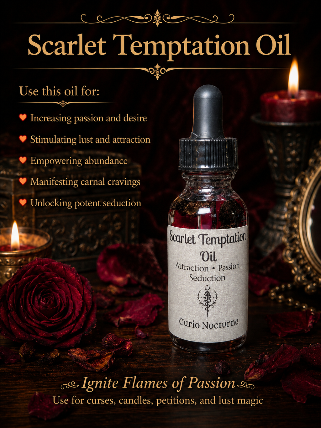 Scarlet Temptation Oil • Attraction, Desire & Seduction, Love Drawing, Passion, Confidence & Magnetic Energy, Intention Oil