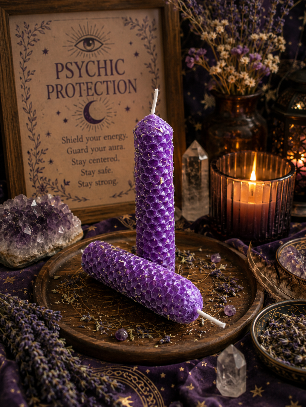 Psychic Protection Ritual Beeswax Candles • Spiritual Shielding & Energy Protection • Hand Rolled Spell Candles • Set of 2
