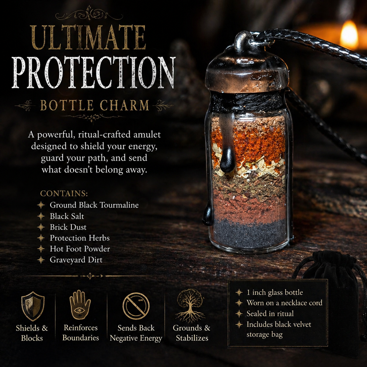 Ultimate Protection Bottle Charm • Warded Amulet Necklace • Spiritual Defense, Energy Shield, Boundary Protection • Layered Protection