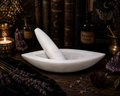 Mortar & Pestle • Handcrafted Marble Herb Grinder, Apothecary and Ritual Tool • 8" White Marble Boat
