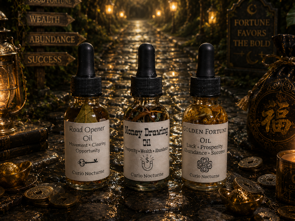 Trinity of Fortune Oil Set • Road Opener, Money Drawing & Golden Fortune • Abundance, Luck, Opportunity Ritual Oils Bundle