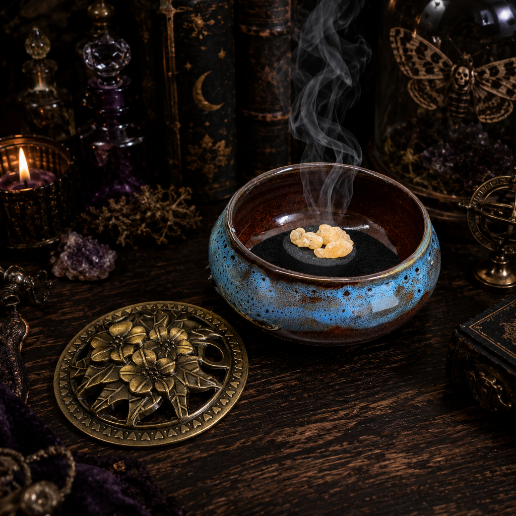 Ceramic Incense Burner Bowl with Lid • 3.75" Charcoal Incense Burner • Resin and Herb Burner • Includes Fireproof Felt Pad