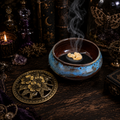 Ceramic Incense Burner Bowl with Lid • 3.75" Charcoal Incense Burner • Resin and Herb Burner • Includes Fireproof Felt Pad