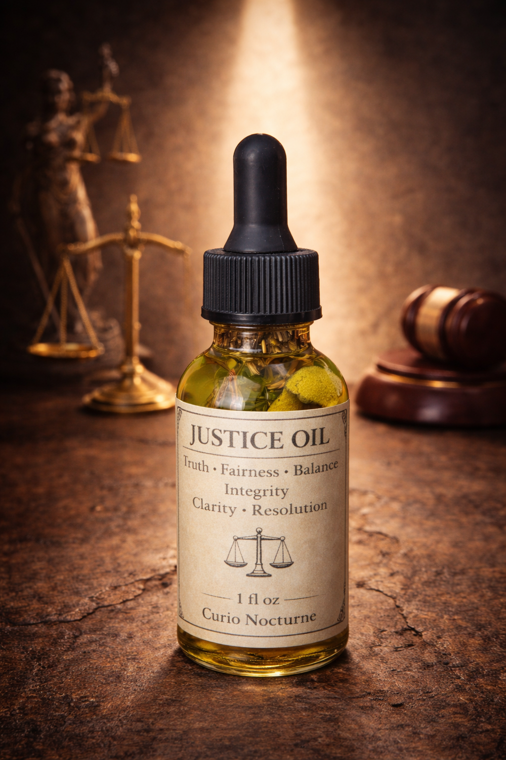 Justice Oil • Truth & Balance, Fair Outcome, Favorable Decisions, Conflict Resolution, Legal Matters, Court Case Support, Conjure Oil