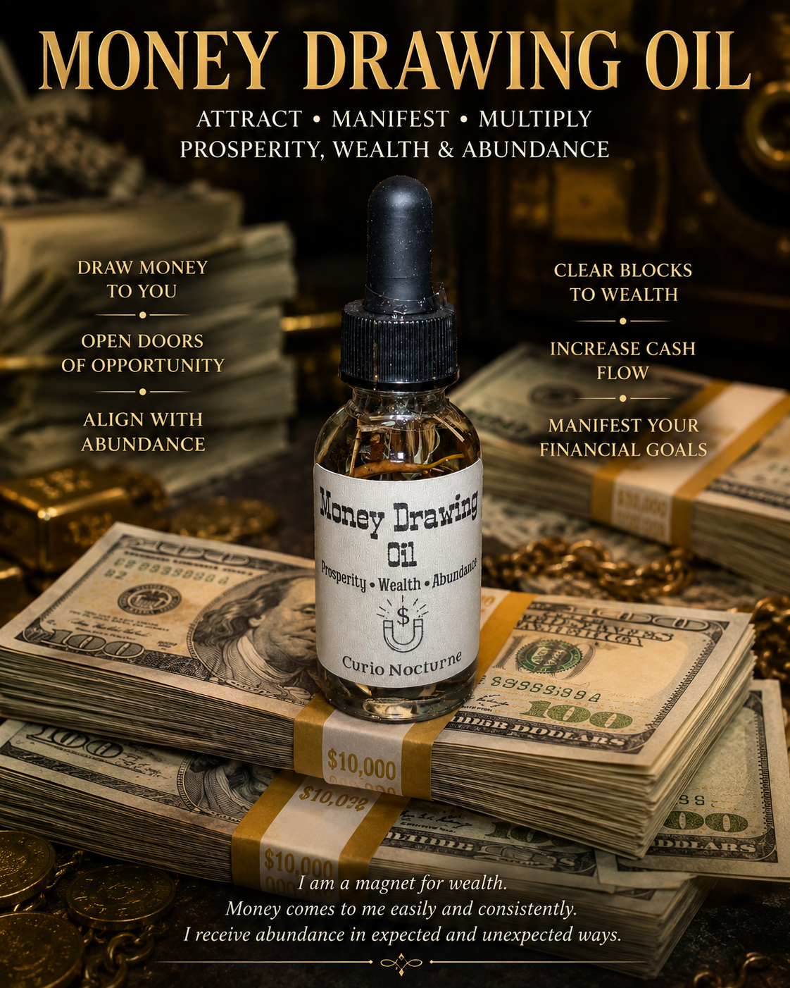 Money Drawing Oil • Attract Wealth, Abundance & Financial Success, Prosperity, Good Luck, Opportunity, Conjure Oil
