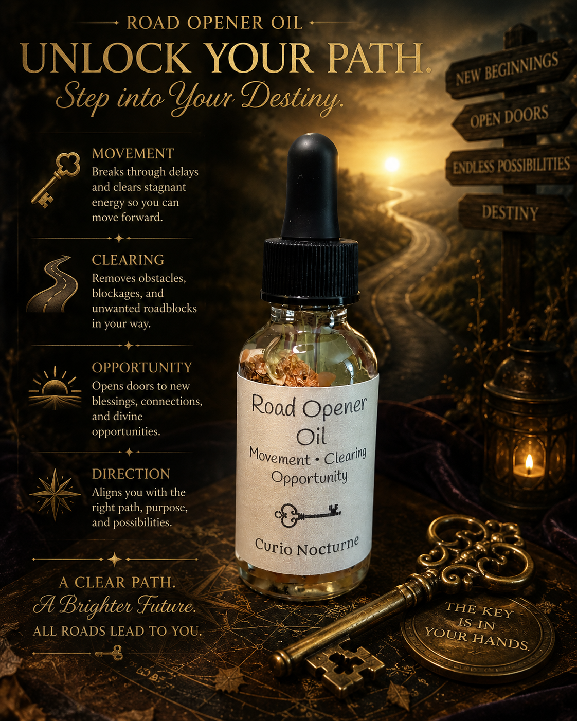 Trinity of Fortune Oil Set • Road Opener, Money Drawing & Golden Fortune • Abundance, Luck, Opportunity Ritual Oils Bundle