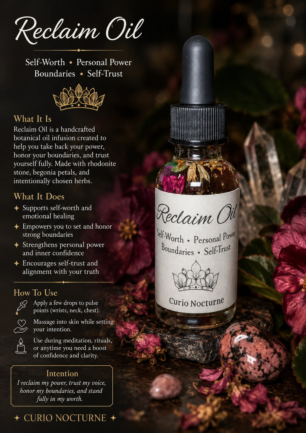 Reclaim Oil • Self-Worth, Personal Power, Boundaries & Self-Trust Ritual Oil • Intention Oil