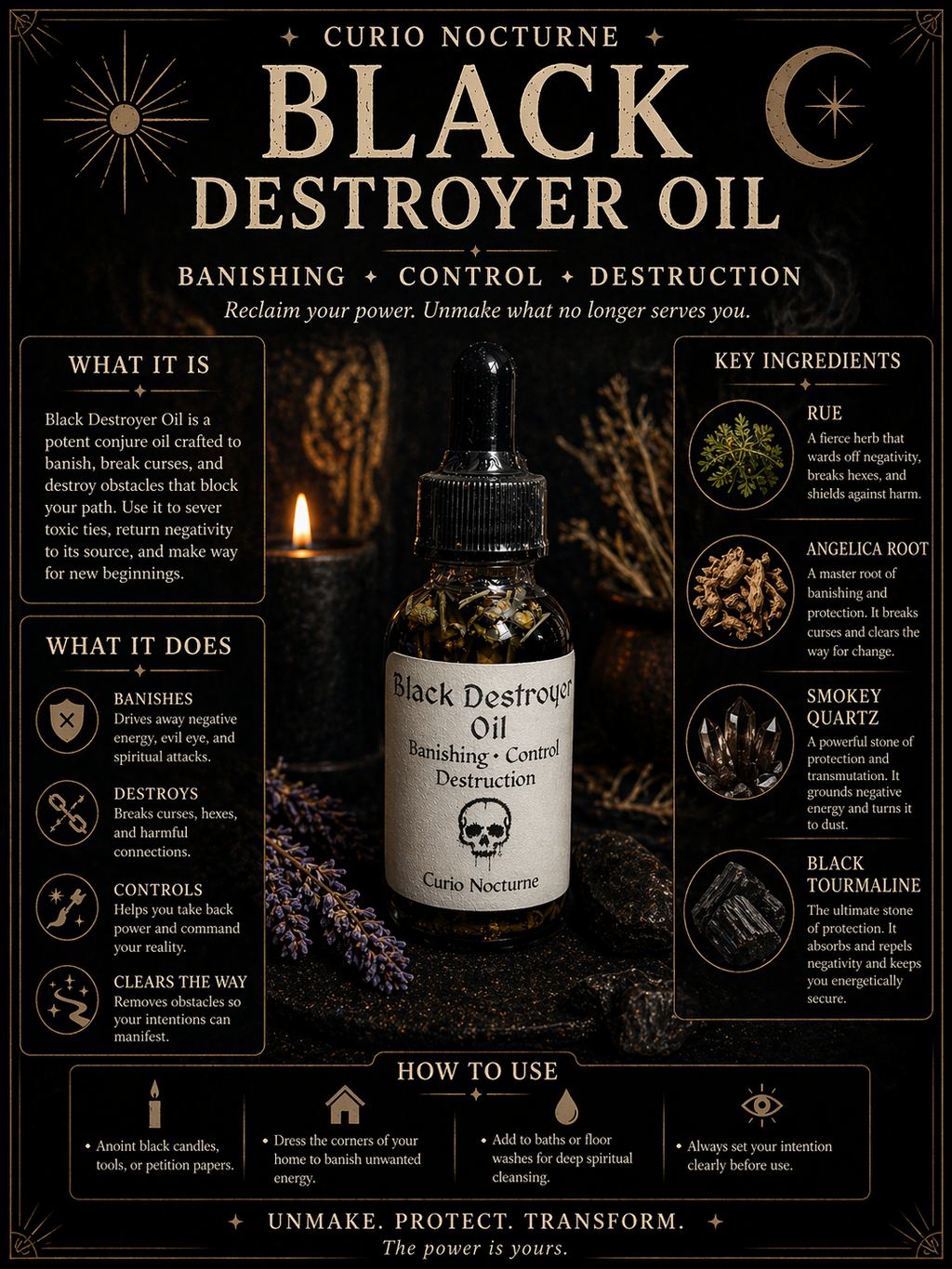Black Destroyer Oil • Hex Breaking Oil • Protection & Control Conjure Oil • Remove Negativity • Spiritual Cleansing Oil