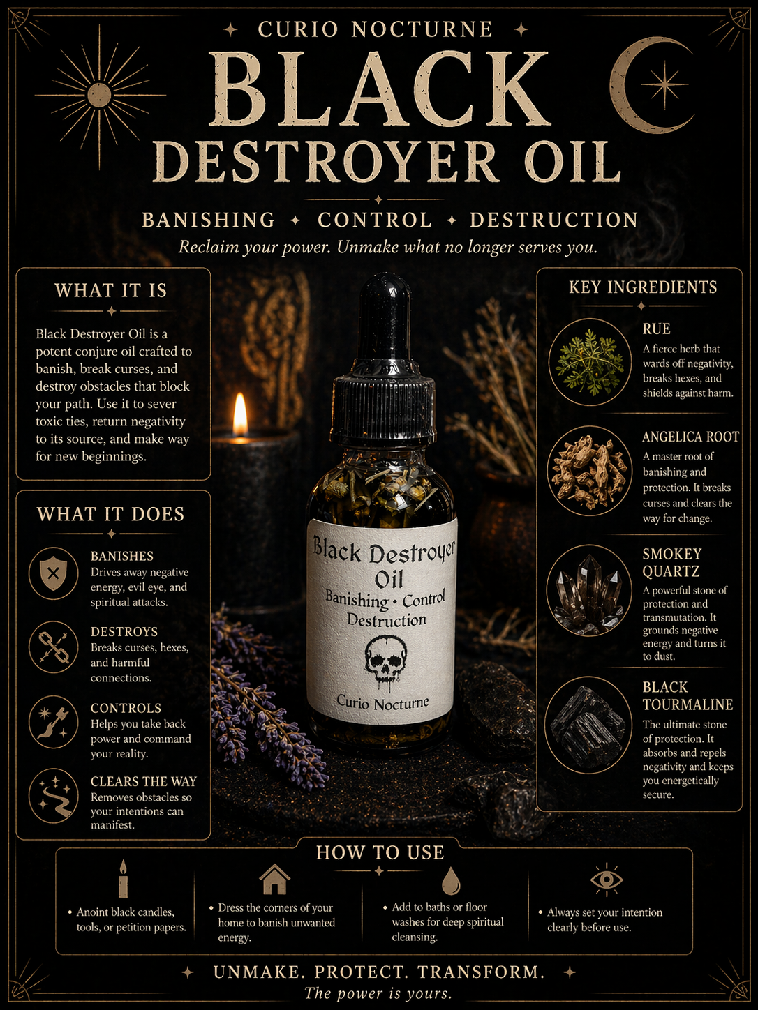 Black Destroyer Oil • Hex Breaking Oil • Protection & Control Conjure Oil • Remove Negativity • Spiritual Cleansing Oil
