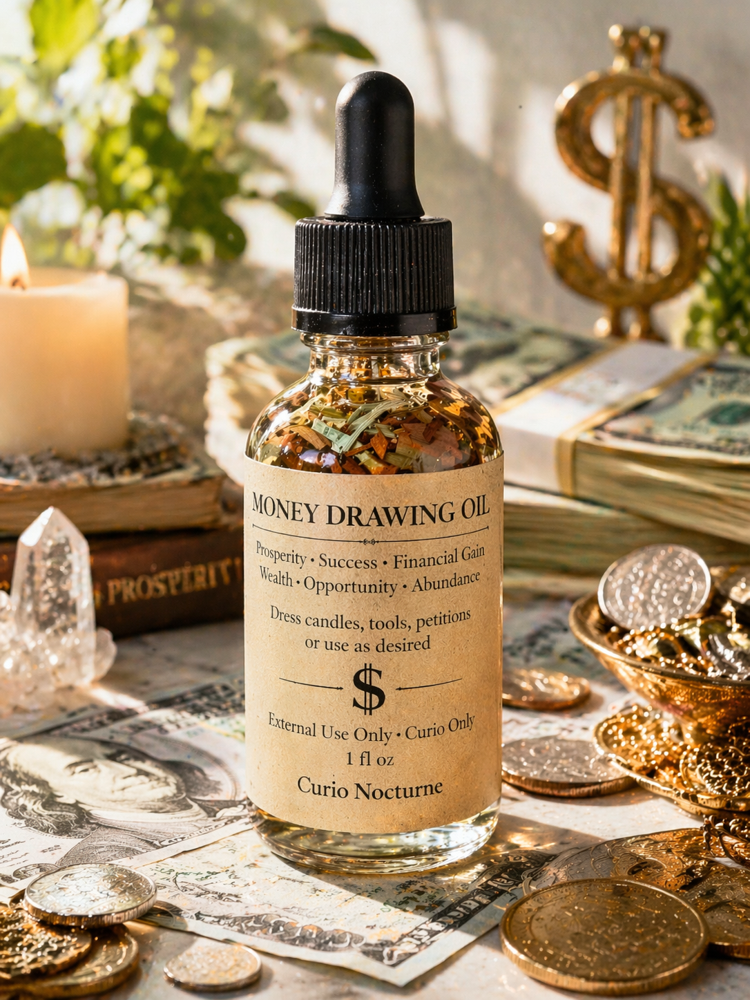 Money Drawing Oil • Attract Wealth, Abundance & Financial Success, Prosperity, Good Luck, Opportunity, Conjure Oil