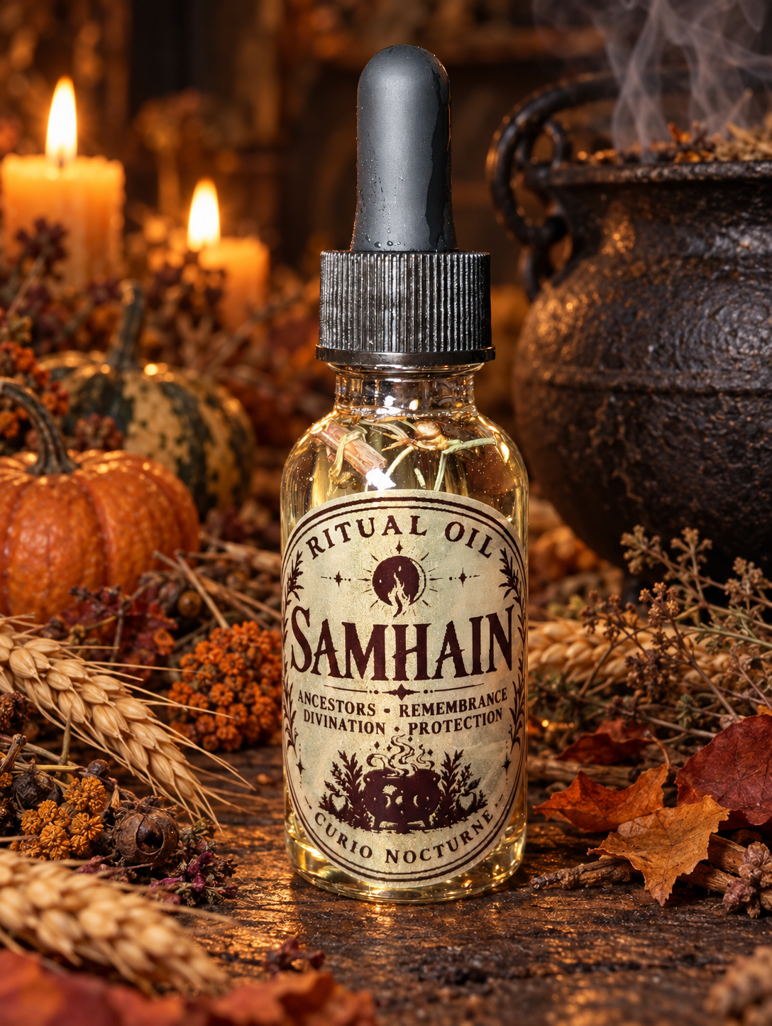 Samhain Ritual Oil with Black Obsidian • Ancestor Work, Remembrance, Divination & Protection