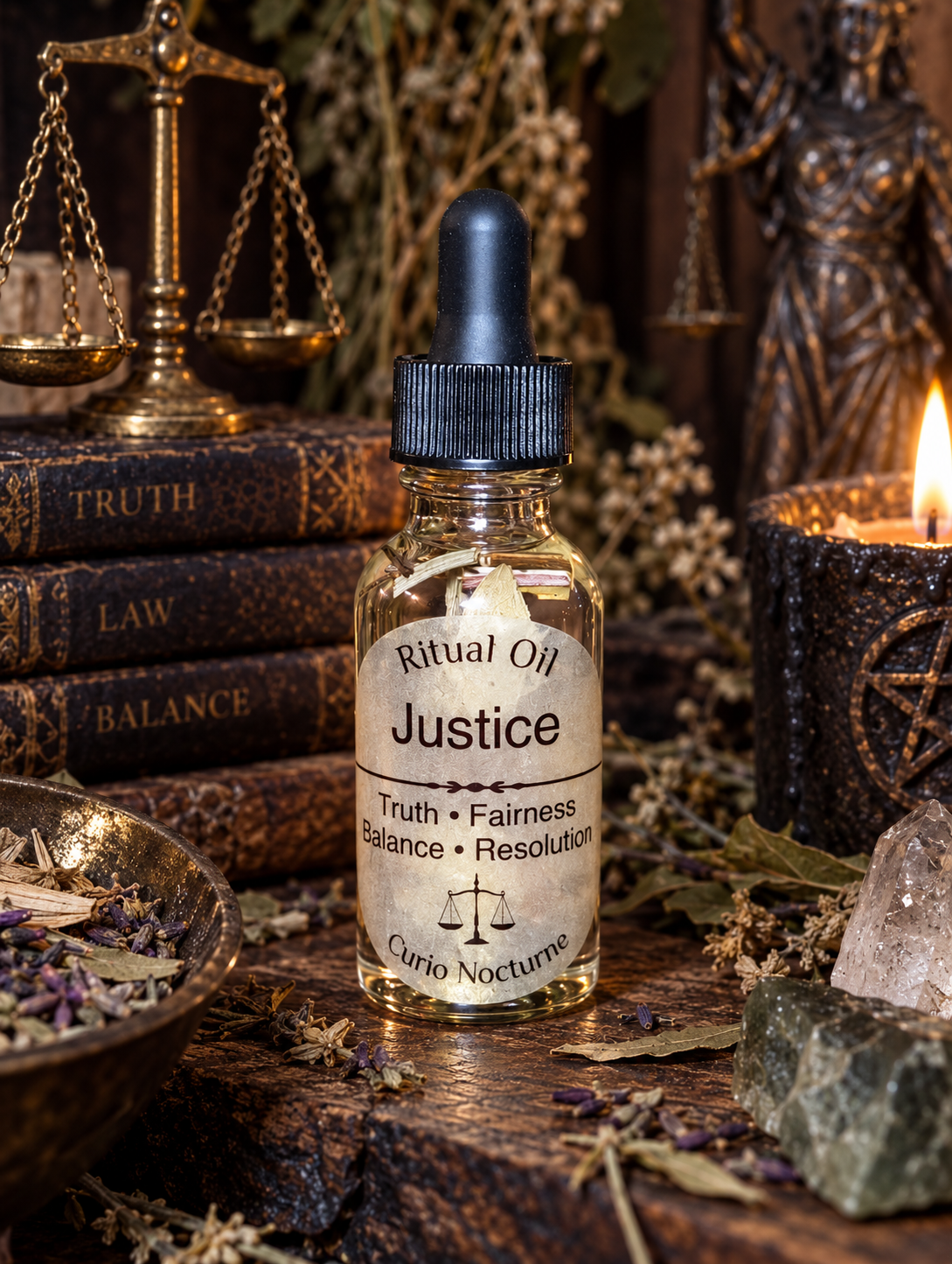 Justice Oil • Truth & Balance, Fair Outcome, Favorable Decisions, Conflict Resolution, Legal Matters, Court Case Support, Conjure Oil