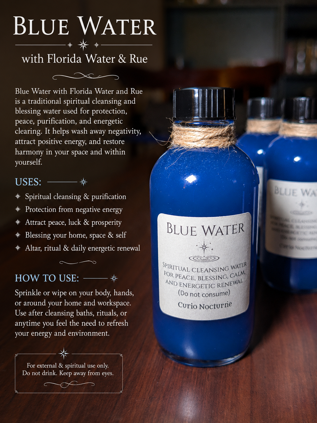 Blue Water • Traditional Ritual Wash •Florida Water Blend • Ceremonial Water • Altar & Home Ritual Supply
