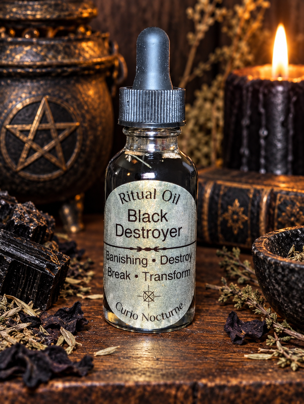 Black Destroyer Oil • Hex Breaking Oil • Protection & Control Conjure Oil • Remove Negativity • Spiritual Cleansing Oil