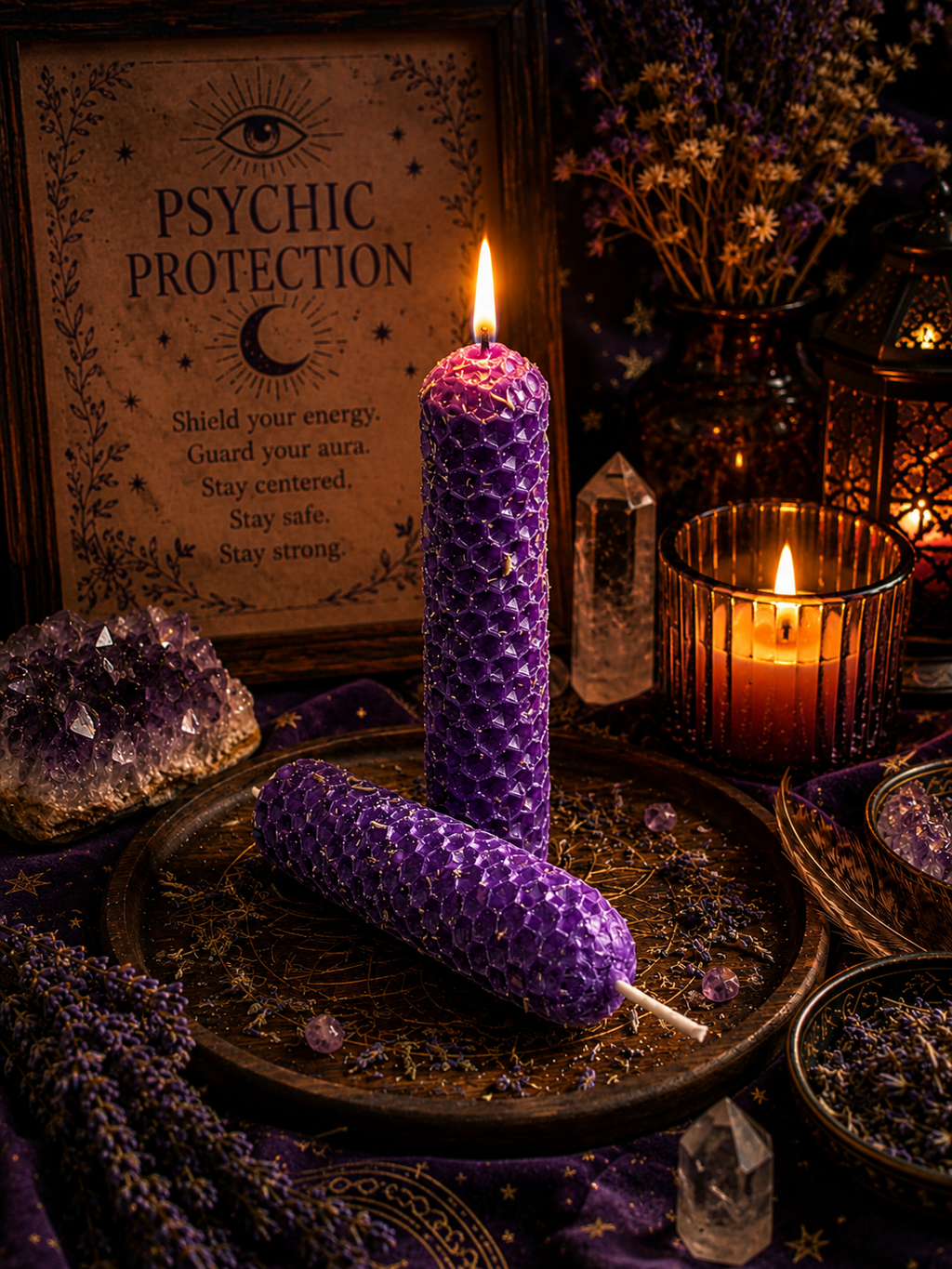 Psychic Protection Ritual Beeswax Candles • Spiritual Shielding & Energy Protection • Hand Rolled Spell Candles • Set of 2