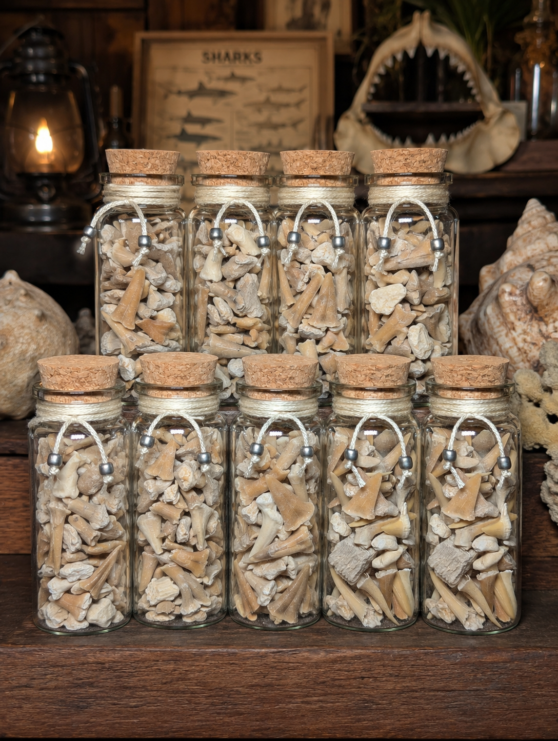 Shark Teeth & Bone Curio Bottle • Ocean Magic Altar Curio • Protection and Strength • Natural Shark Teeth Collection