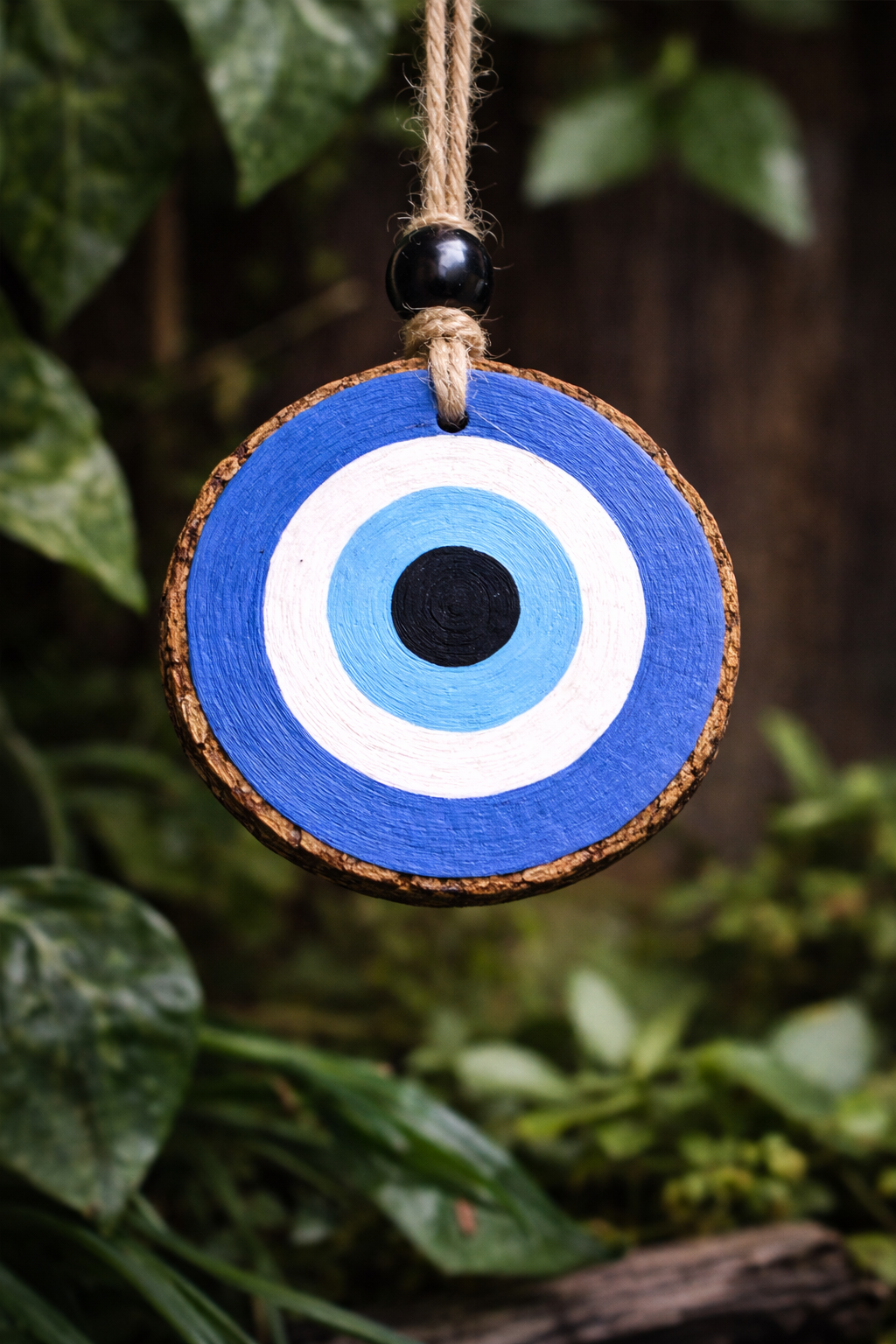 Evil Eye Wood Charm • Hand Painted Protection Ornament • Rustic Wooden Talisman • Witchy Decor • Spiritual Protection • Evil Eye Hanging
