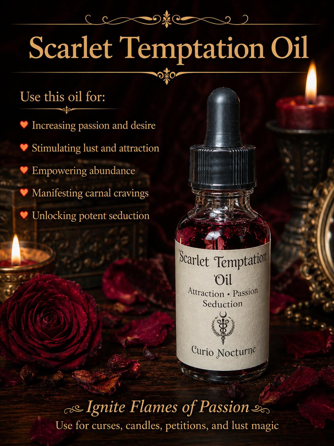 Scarlet Temptation Oil • Attraction, Desire & Seduction, Love Drawing, Passion, Confidence & Magnetic Energy, Intention Oil