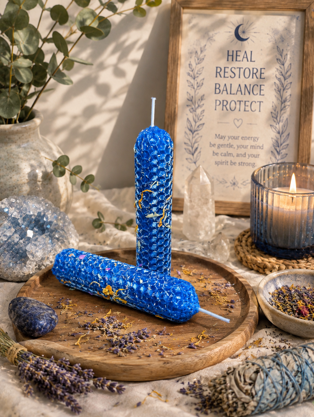 Healing Ritual Beeswax Candles • Healing, Comfort & Emotional Wellness • Hand Rolled Spell Candles • Set of 2