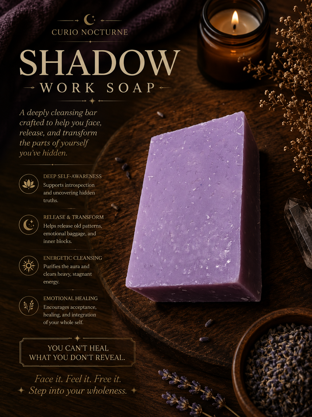 Shadow Work Ritual Soap • Oakmoss Lavender Sea Salt Scrub • Handmade Exfoliating Ground Reflection Emotional Release • Spiritual Self Care