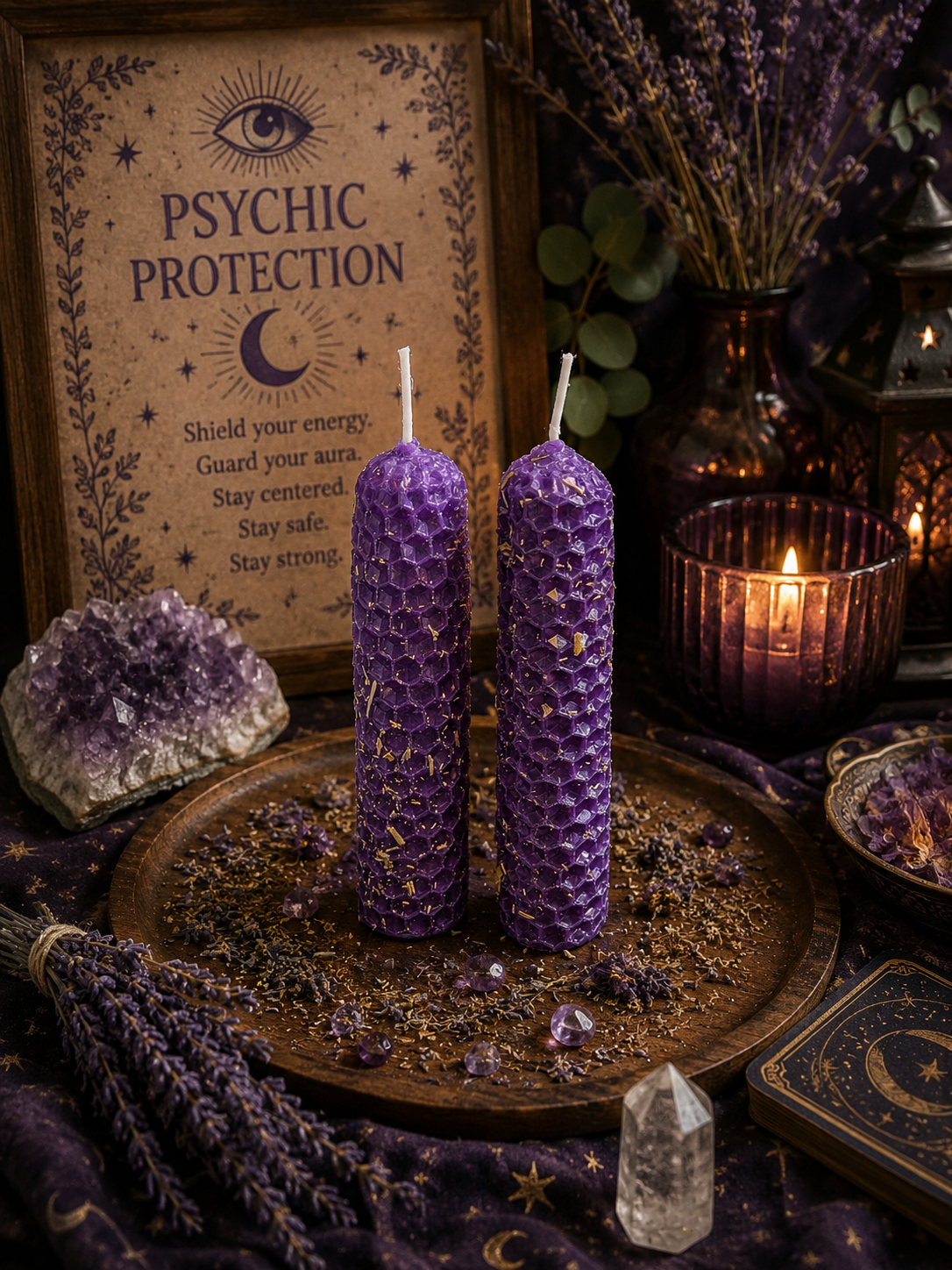 Psychic Protection Ritual Beeswax Candles • Spiritual Shielding & Energy Protection • Hand Rolled Spell Candles • Set of 2