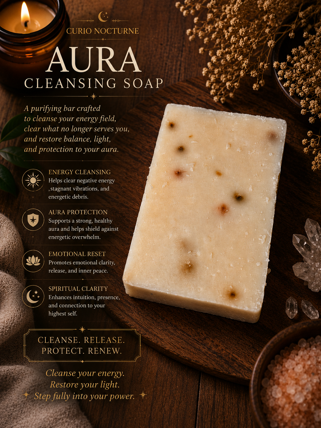 Aura Cleansing Ritual Soap • Energy Reset & Spiritual Cleansing Soap • Sage Basil Spearmint Handmade Sea Salt Scrub Bar • Refreshing