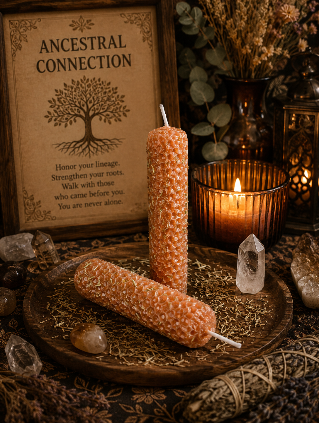 Ancestral Connections Ritual Beeswax Candles • Ancestor Veneration & Spiritual Guidance • Hand Rolled Spell Candles for  • Set of 2