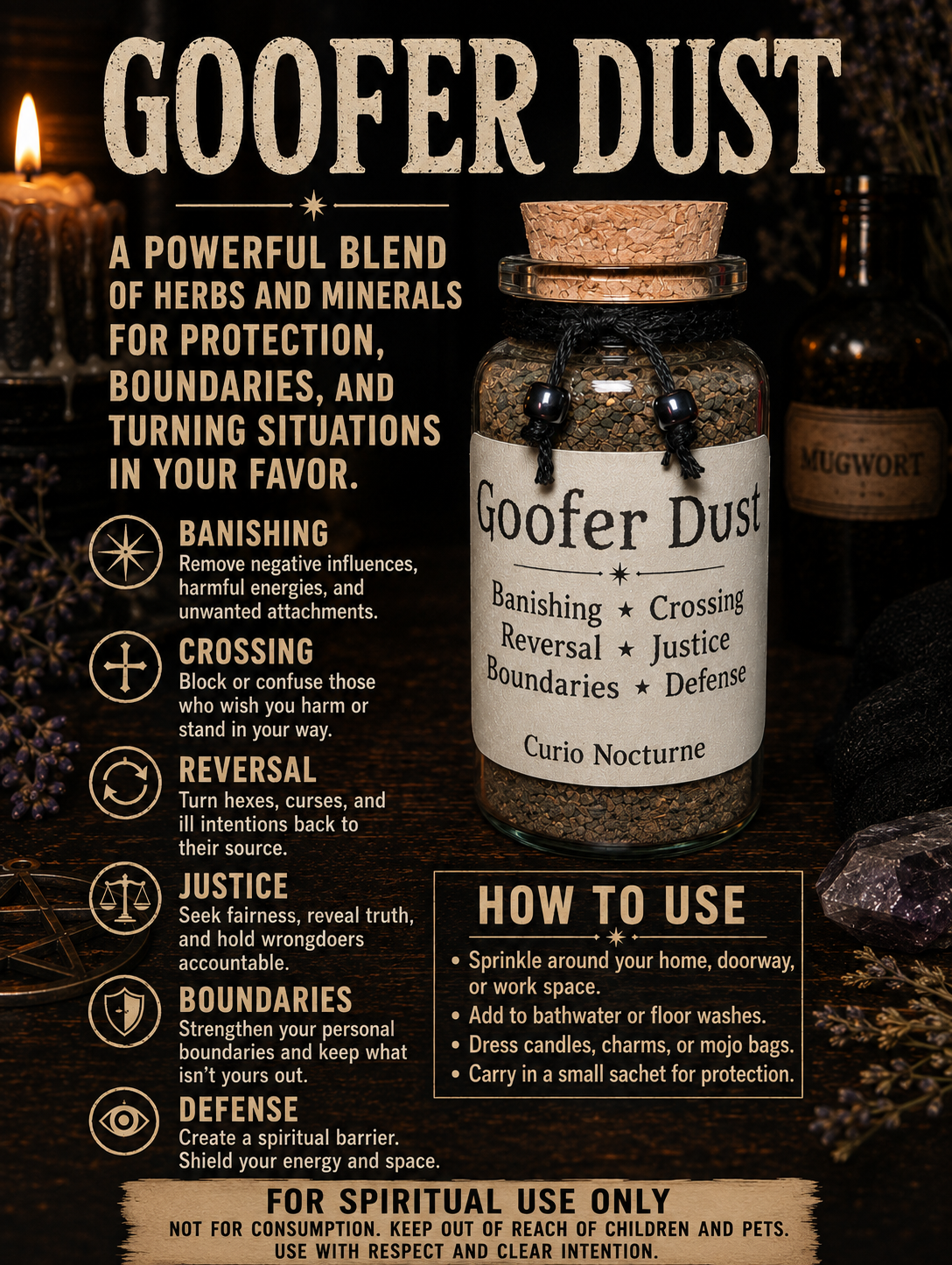 Goofer Dust Conjure Powder • Crossing, Hexing, Baneful Work, Protection • Glass Bottle