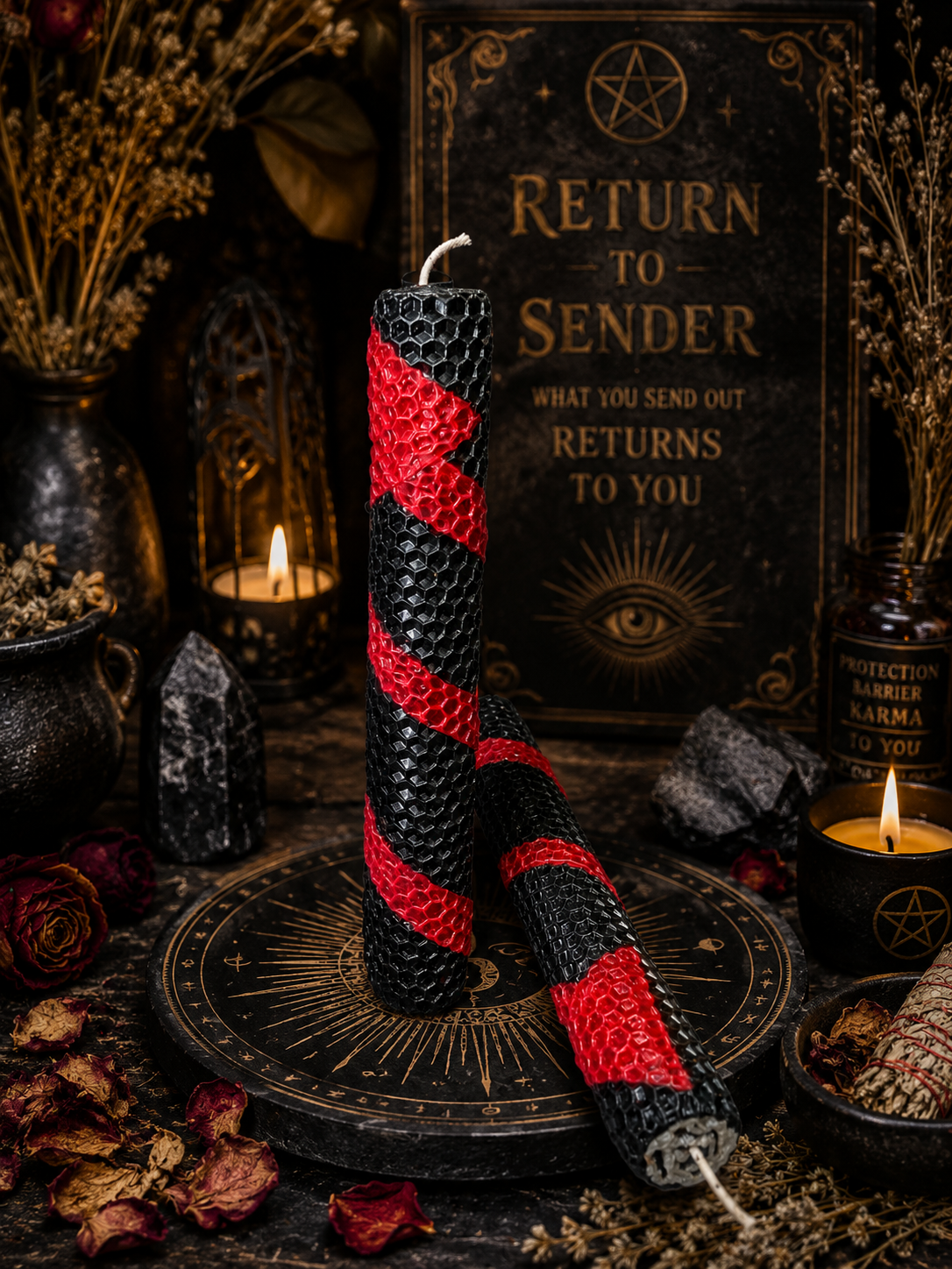Return to Sender Spelled Candle • Karmic Protection Ritual Candle with Herbs & Intention Oils • Handcrafted Spiritual Energy Protection