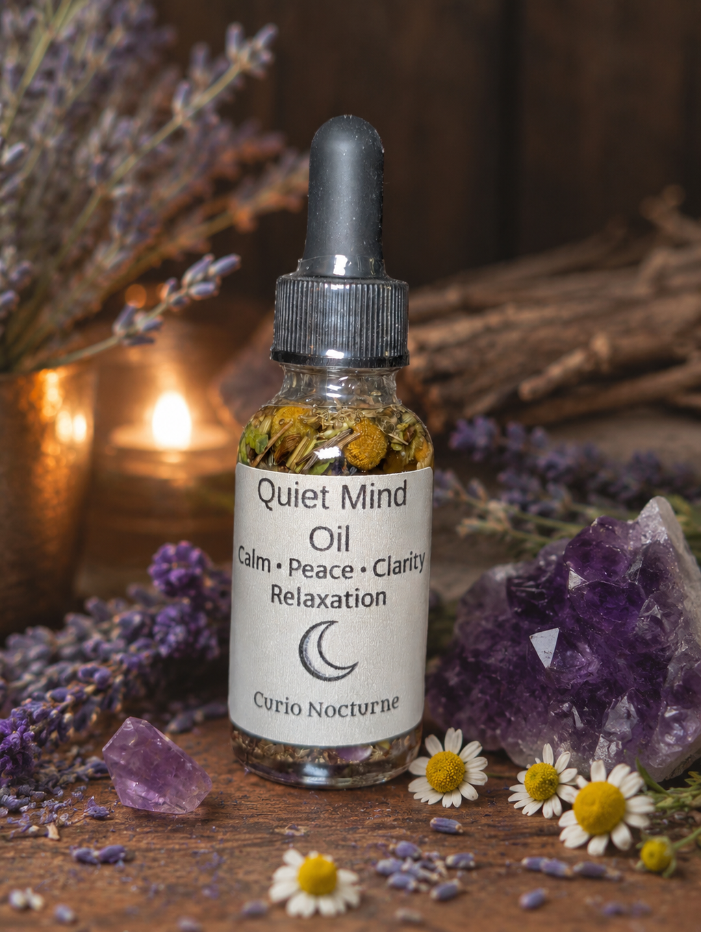 Quiet Mind Oil • Calm Thoughts, Mental Clarity, Stress Relief, Relaxation, Focus & Peace, Sleep Support, Intention Oil