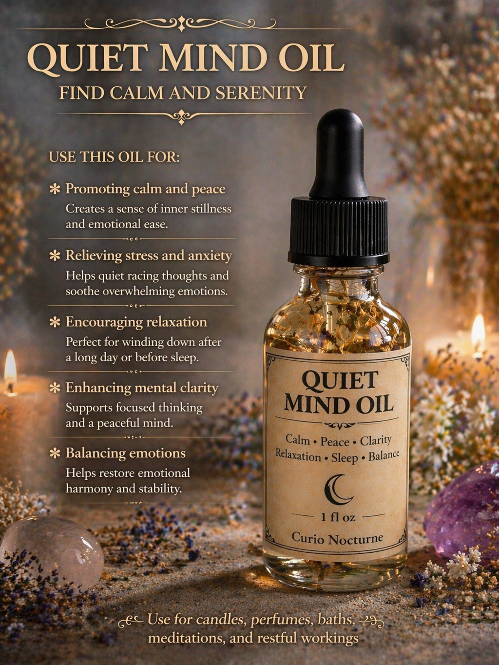 Quiet Mind Oil • Calm Thoughts, Mental Clarity, Stress Relief, Relaxation, Focus & Peace, Sleep Support, Intention Oil