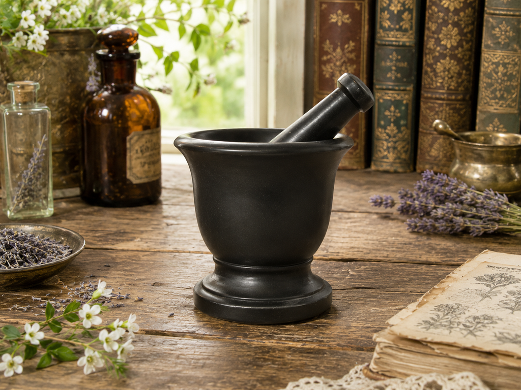 Mortar & Pestle • Apothecary Black Soapstone Herb Grinder for Rituals, Herbs, Resins and Incense