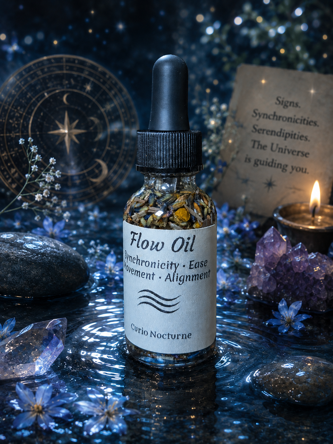 Flow Oil • Synchronicity & Alignment Ritual Oil • Kyanite Crystal Oil • Divine Timing Oil • Manifestation Oil • Road Opening Oil