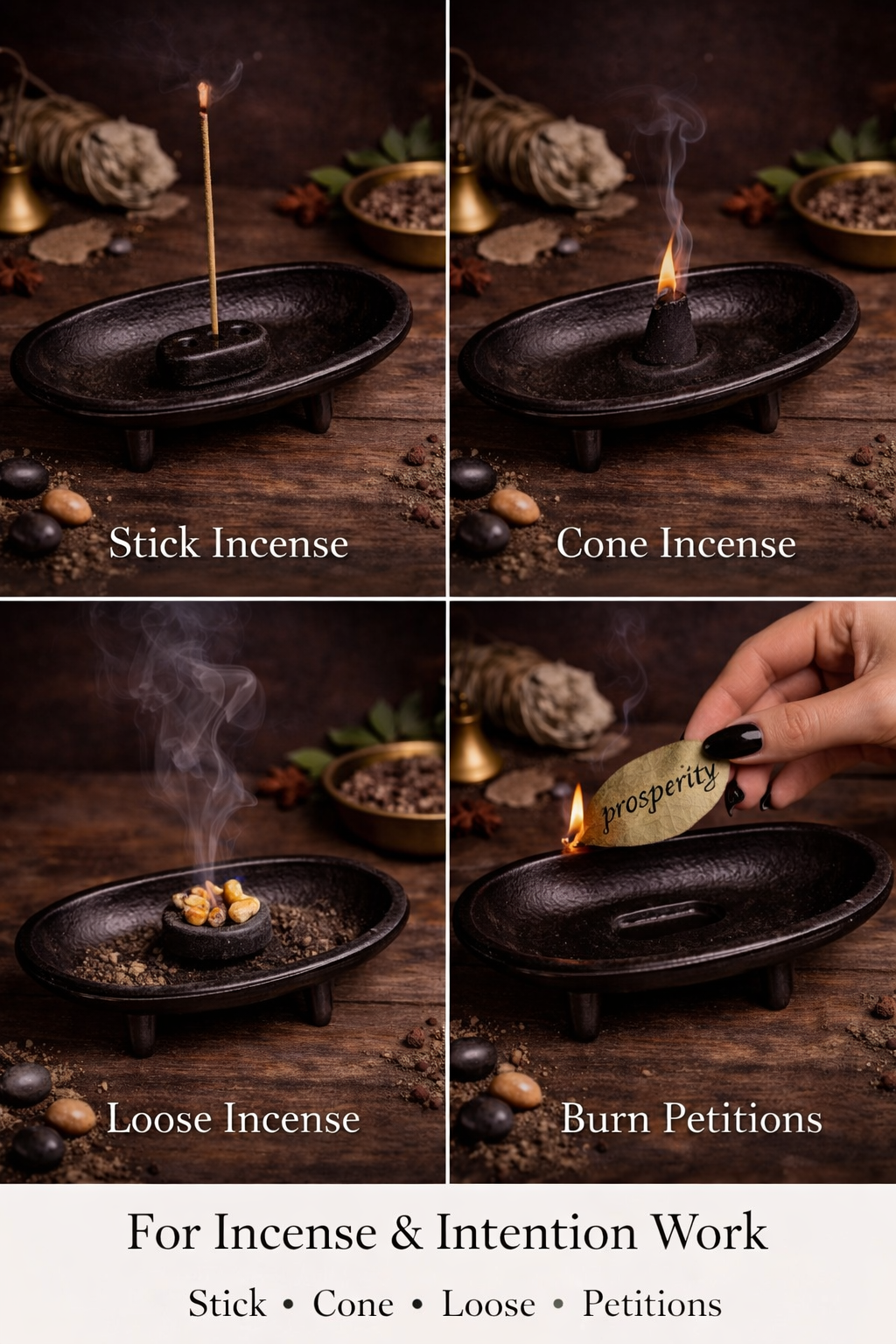 Cast Iron Incense Burner | Oval Smudge Bowl | Removable Insert | Resin Burner | Cone Incense Holder | Ritual Tool | Altar Decor
